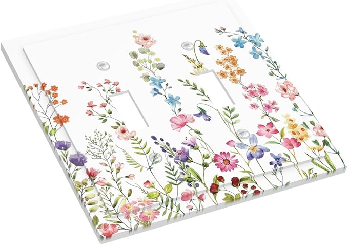 Boho Watercolor Wildflowers Floral Plants Flower Decorative Switch Plates 2 Gang Double Toggle Outlet Light Switch Cover Wall Plate Electrical Faceplate for Bedroom Living Room Decor