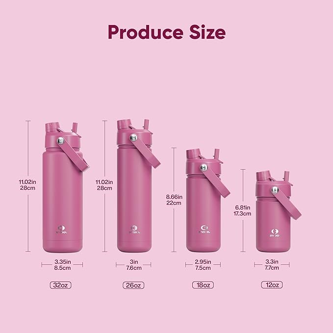 ENCOOL Insulated Water Bottle with Straw Stainless Steel Water Bottle, Leak-Proof, BPA-Free, Double Wall Vacuum Keeps Cold for 24 Hours for Sports, Travel, School (26 oz, Turkish Rose)