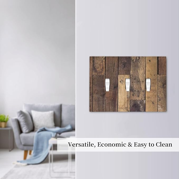 Cool Brown Wood Style Vintage Rustic Print Decorative Switch Plates 3 Gang Wall Plate Triple Toggle Light Switch Cover Faceplate Electrical Wall Panels for Farmhouse Home Decor