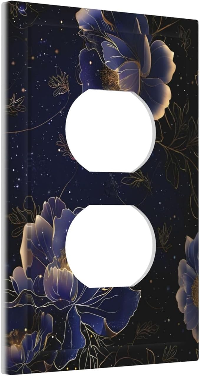 Navy Blue Floral Vintage Flower Dark Watercolor Outlet Covers 1 Gang Duplex Light Switch Cover Decorative Switch Plates Electrical Receptacle Faceplate Wall Plate for Bedroom Living Room Decor
