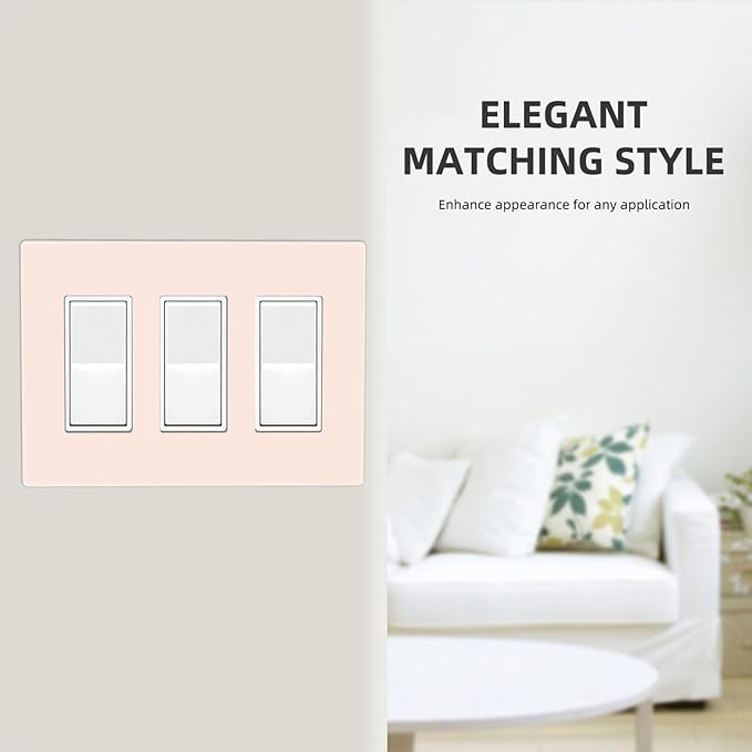 Beige 3 Gang Triple Rocker/Decorator Light Switch Wall Plate Cover Decorative GFCI Electrical Faceplate Switchplate Dimmer