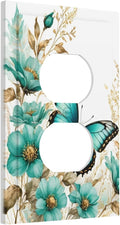 Decorative Outlet Covers Butterfly on Blue Daisy Flower Floral Golden Leaf 1 Gang Duplex Light Switch Cover Plate Wall Plates for Electrical Outlets Electrical Switchplate Face Plate