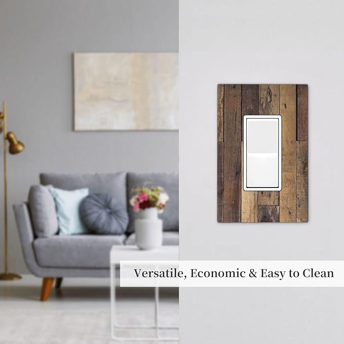 Cool Brown Wood Style Vintage Rustic Print Decorative Outlet Covers 1 Gang Single Rocker Light Switch Cover Plate Wall Plates GFCI Faceplate for Farmhouse Home Decor