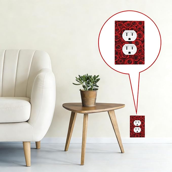 Lush Red Roses Duplex Wall Plate - 1-Gang Standard US Size Romantic Rose Bouquet Outlet Covers for Bedroom Powder Room Decor