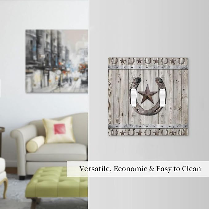 Rustic Western Wood Barn Door Horseshoe Iron Star Double Toggle Light Switch Covers 2 Gang Wall Plate Dual Decorative Switchplate Electrical Faceplate for Farmhouse Country Bedroom Decor