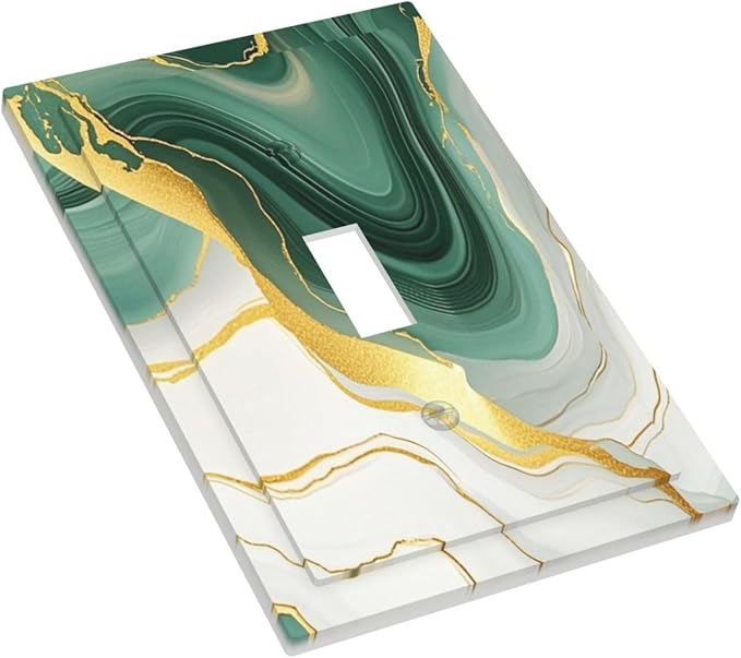 Decorative Light Switch Cover Turquoise Marble Texture Golden Lines 1 Gang Single Toggle Device Electrical Faceplate Switchplates Decorator Outlet Wall Plate For Bed Room Bathroom Decor