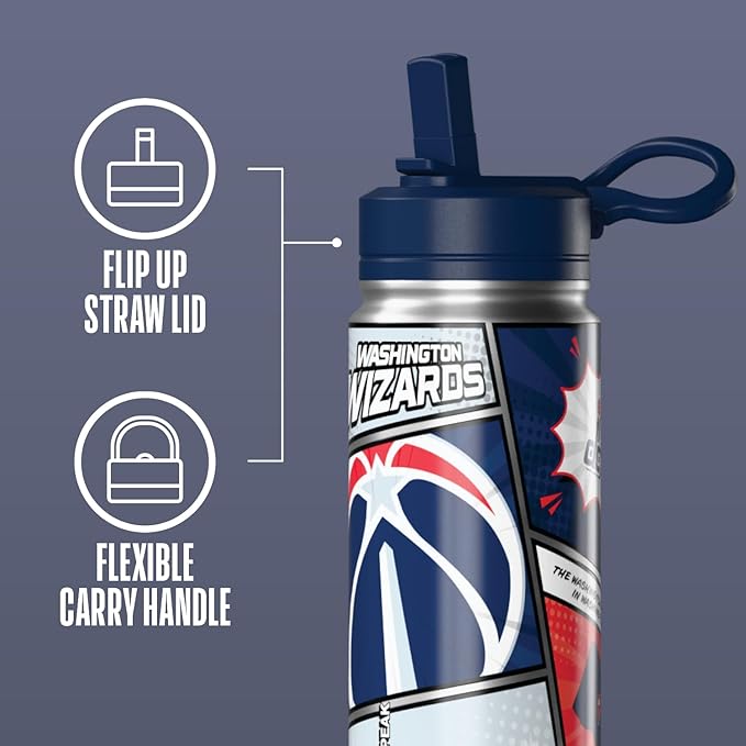 Hydrapeak x NBA Washington Wizards 20 oz Stainless Steel Water Bottle, Officially Licensed Double Wall Insulated Sports Bottle with Straw Lid, Reusable Leakproof Gift for Kids & Adults