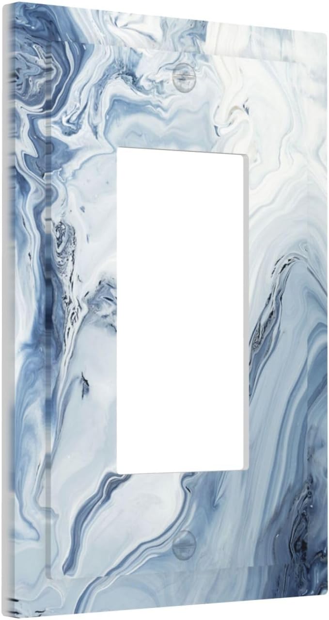 Decorative Outlet Covers Blue Marble Pattern 1 Gang Single Rocker Light Switch Cover Plate Wall Plates GFCI Faceplate for Bedroom living Room Decor