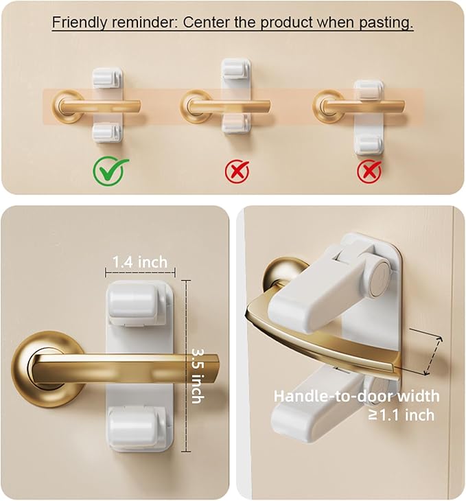 Childproof Door Lever Lock Baby safety locks for doors (2 Pack) – No-Drill Universal Door Handle Lock Easy One-Hand Child & Pet Proof Locks No Tools Needed, White