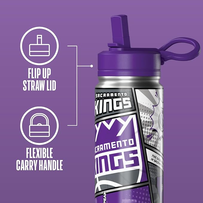 Hydrapeak x NBA Sacramento Kings 20 oz Stainless Steel Water Bottle, Officially Licensed Double Wall Insulated Sports Bottle with Straw Lid, Reusable Leakproof Gift for Kids & Adults
