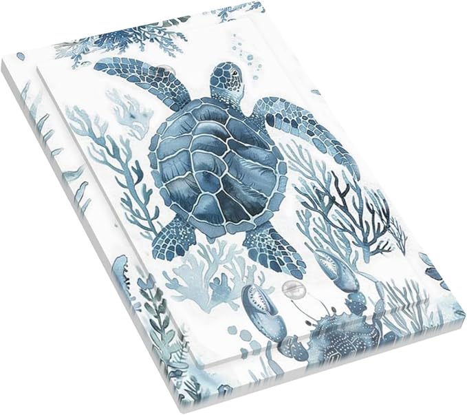 Blue Sea Turtle Coastal Coral Beach Crab Seaweed Light Switch Cover Plate 1 Gang No Device Blank Electrical Wall Plates Faceplate Decorative Switch Plate for Kids Room Bathroom Decor