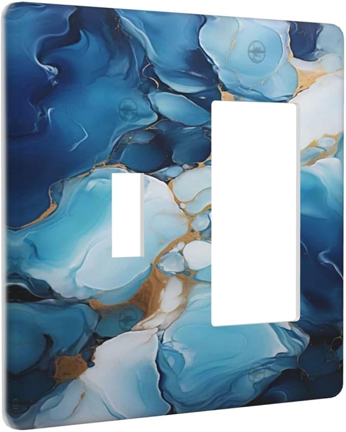 Decorative Outlet Covers Artistic Abstract Blue Marble Gold Line Painted 2 Gang 1 Gang Wall Plate Cover Single Toggle Rocker Combination Light Switch Plate Covers Jumbo Switch Cover
