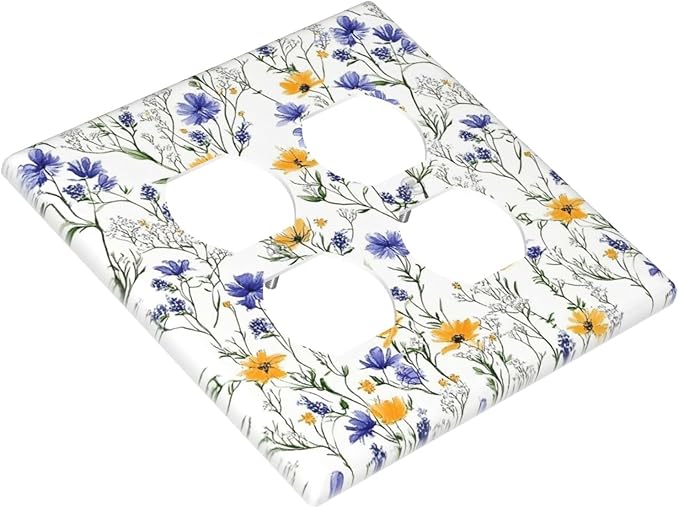 Outlet Covers Floral Colorful Green Leaf Wildflower 2 Gang Double Duplex Decorative Light Switch Covers Electrical Wallplates Socket Faceplate For Bed Room Living Room Decor