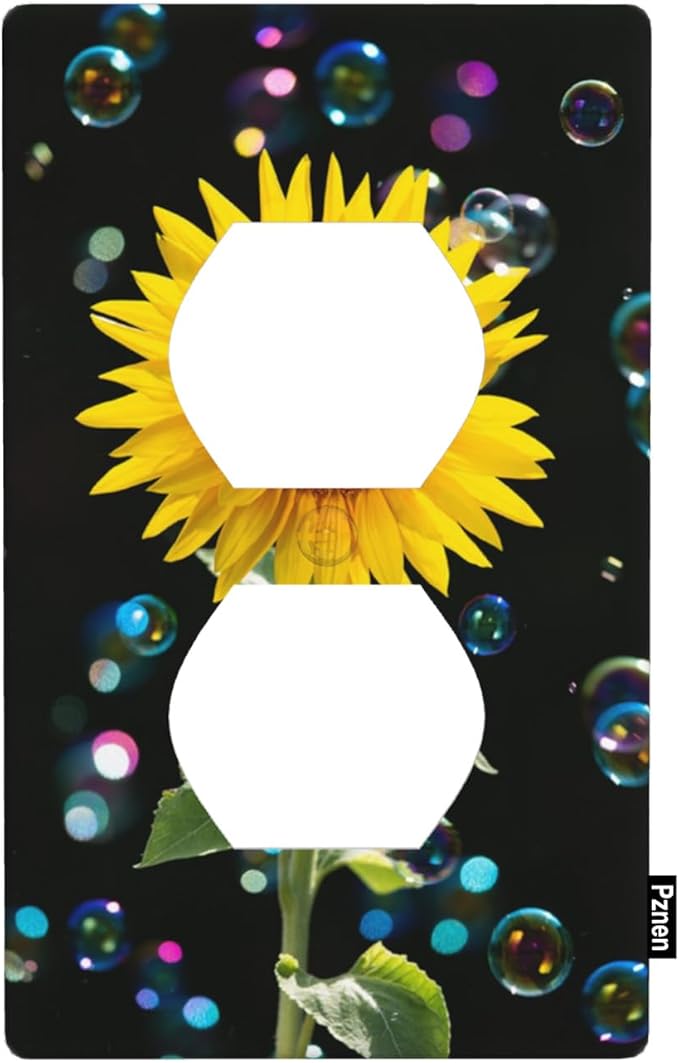Sunflower Black Wall Plate Cover Blow Bubbles and Sunflower Bouquet Outlet Covers 1-Gang Switch Plug Duplex Cover Home Bedroom Bathroom Kitchen