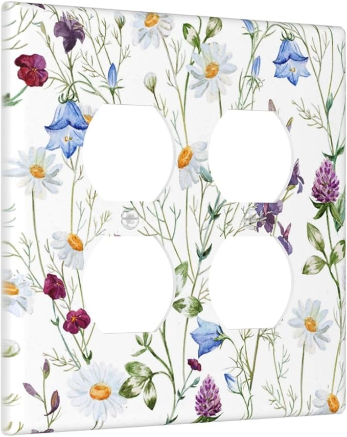 Floral Boho Multicolor Flower Plant Leaves Outlet Covers 2 Gang Double Duplex Decorative Light Switch Covers Electrical Wallplates Socket Faceplate for Bedroom Living Room Decor