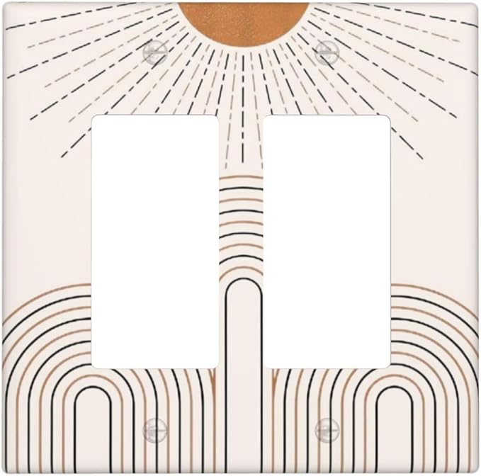 Decorative Outlet Covers Mid Century Gold Sun Minimalist Arch Line Castle 2 Gang Wall Plate Double Rocker Switch Light Switch Plate Covers Jumbo Dual Electrical GFCI Switch Cover Plate