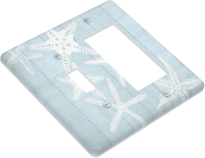 Beach Starfish Vintage Wood Rustic Country Ocean Outlet Covers 1 Toggle 1 Rocker Combination Decorative Wall Plate Electrical Switch Plates Light Switch Cover Plate for Farmhouse Bathroom Decor