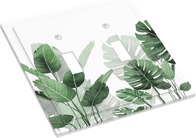 Decorative Switch Plates Boho Tropical Plant Natural Palm Leaf 2 Gang Double Toggle Outlet Light Switch Cover Wall Plate Electrical Faceplate For Bed Room Living Room Decor