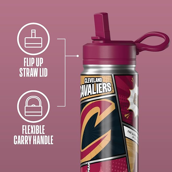 Hydrapeak x NBA Cleveland Cavaliers 20 oz Stainless Steel Water Bottle, Officially Licensed Double Wall Insulated Sports Bottle with Straw Lid, Reusable Leakproof Gift for Kids & Adults