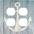 Anchor Rustic Sailing Nautical Wooden Planks Marine Outlet Covers 2 Gang Double Duplex Decorative Light Switch Covers Electrical Wallplates Socket Faceplate for Bathroom Farmhouse Decor