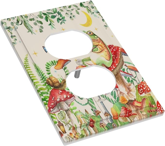 Outlet Covers Boho Mushrooms Frogs Butterflies Flowers Moon Stars 1 Gang Duplex Electrical Receptacle Faceplate Light Switch Cover Wall Plate Decorative Switch Plates for Kids room Bedroom