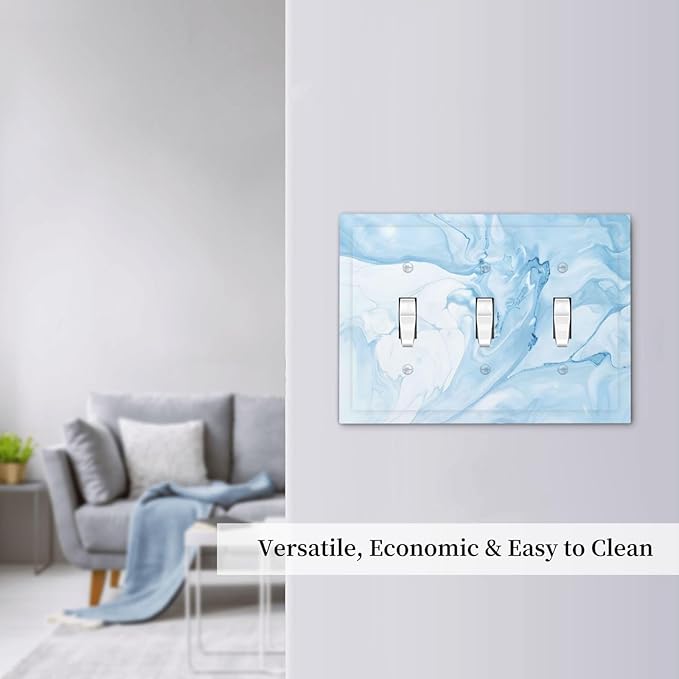 Navy Blue Sea Waves Spilled Ink Marble Simplicity Print Decorative Switch Plates 3 Gang Wall Plate Triple Toggle Light Switch Cover Faceplate Electrical Wall Panels for Bathroom Living Room Decor