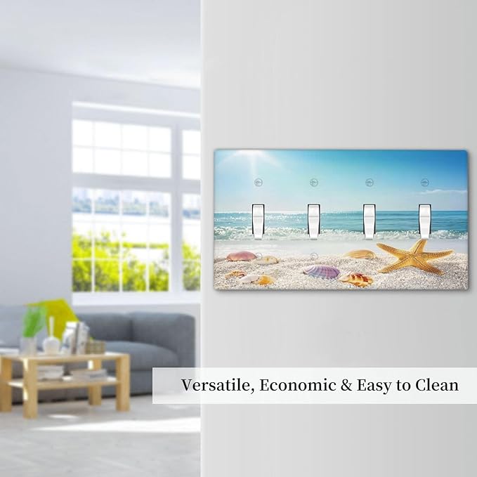 Light Switch Covers Summer Beach Colorful Seashell Starfish Quad Toggle Electrical Faceplate 4 Gang Wall Plate Decorative Switch Plates For Kids Room Nursery Decor