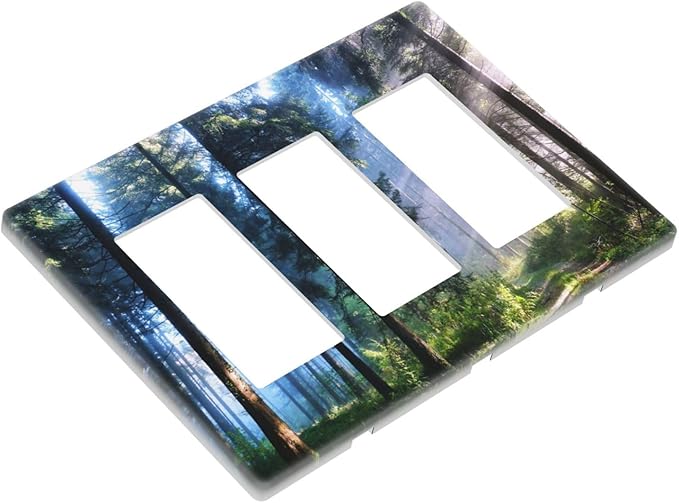 Green Landscape Forest Tree 3 Gang Triple Rocker/Decora Light Switch Wall Plate Cover Decorative Electrical Faceplate Switchplate for Bathroom Living Room Decor