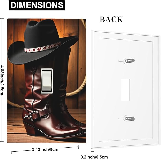 Western Cowboy Boots & Hat 1-Gang Toggle Light Switch Plate, Rustic Ranch Cowboy Decorative Wall Plate for Man Cave Bedroom Decor