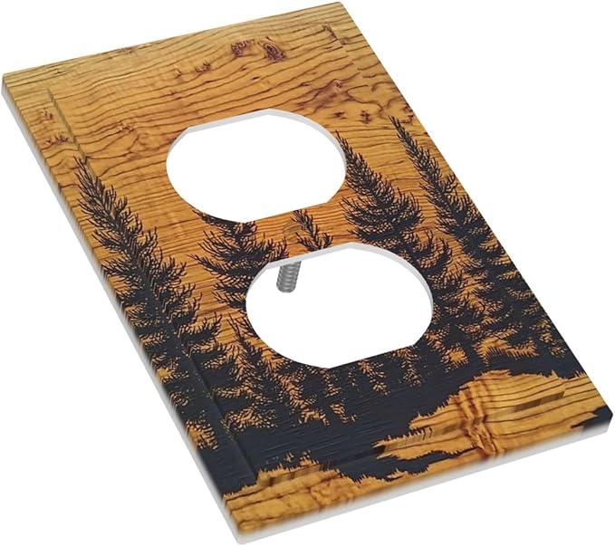 Outlet Covers Forest Pine Silhouette Rustic Wood Grain 1 Gang Duplex Light Switch Cover Decorative Switch Plates Electrical Receptacle Faceplate Wall Plate For Farmhouse Cabin Decor