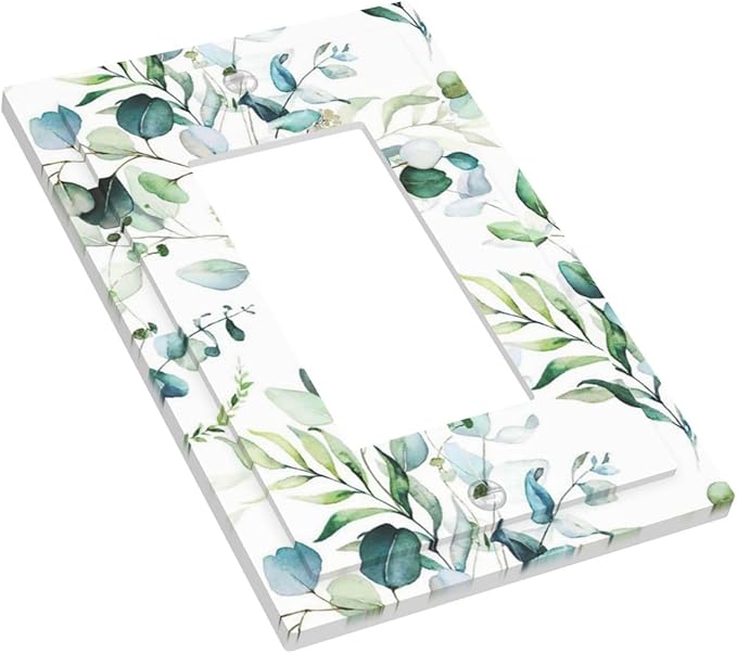 Green Olive Sage Eucalyptus Leaves 1 Gang Decorator Light Switch Cover Single GFCI/Rocker Outlet Switch Wall Plate for Dimmer,USB Outlet Mid Size
