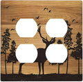 Elk Moose Forest Hunting Pyrography Art Wood Texture Print Outlet Covers 2 Gang Double Duplex Decorative Light Switch Covers Electrical Wallplates Socket Faceplate for Farmhouse Bedroom Decor