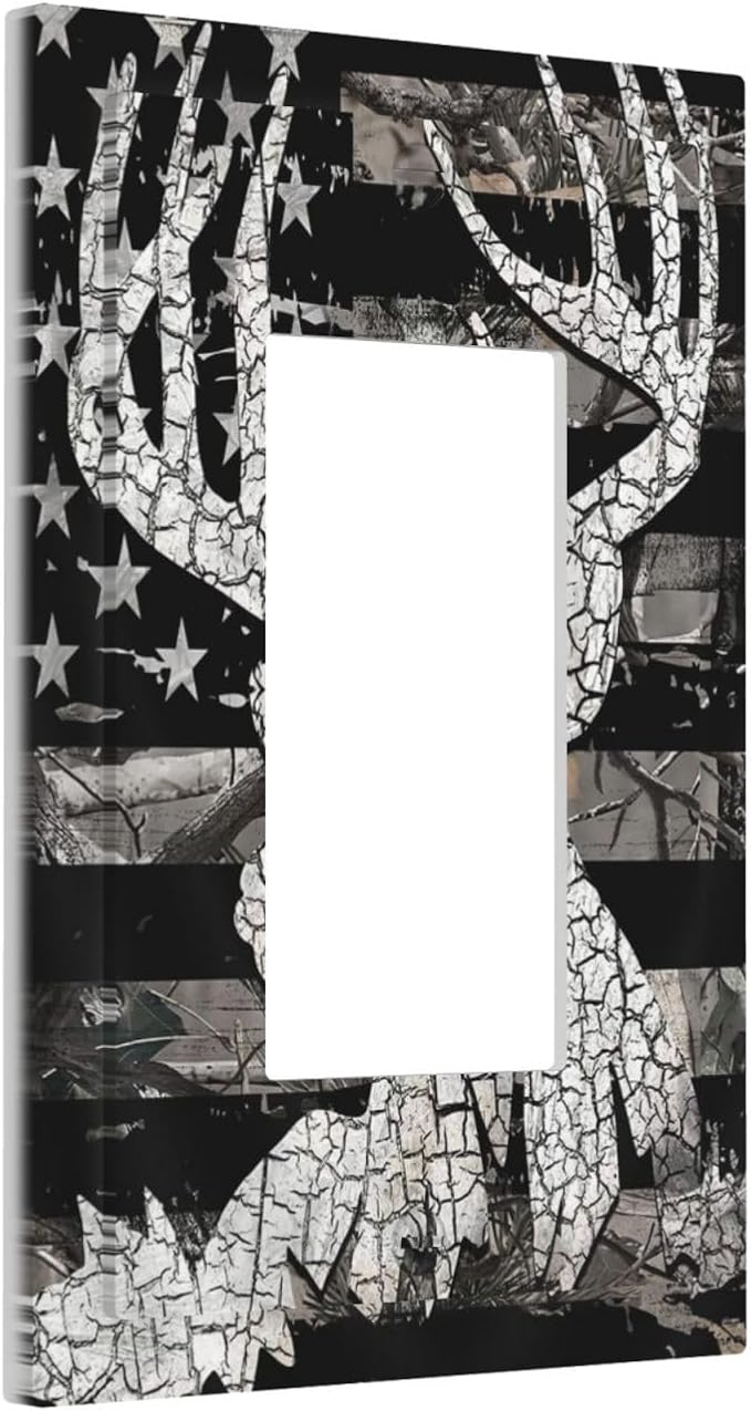 American Flag Forest Antler Deer Elk 1 Gang Rocker/Decora Outlet Light Switch Wall Plate Cover Faceplate Decorative Switchplate Kitchen Home Bedroom Decorate