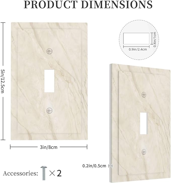 White Taupe Marble Abstract Luxury Decorative Light Switch Cover 1 Gang Single Toggle Device Electrical Faceplate Switchplates Decorator Outlet Wall Plate for Bathroom Kitchen Home Decor