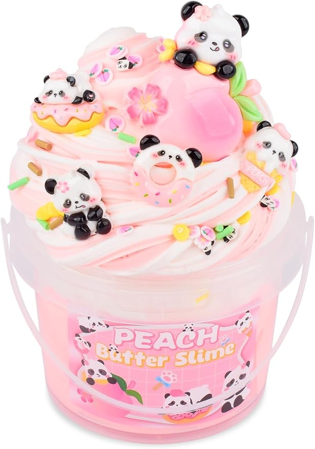 Pink Peach Butter Slime Kit, with Fun Panda Slime Add Ins, Soft Non-Sticky, Scented Slime Kit for Kids, Birthday Gifts for Boys & Girls, Classroom Rewards, DIY Stress Relief Toy (300 ml)