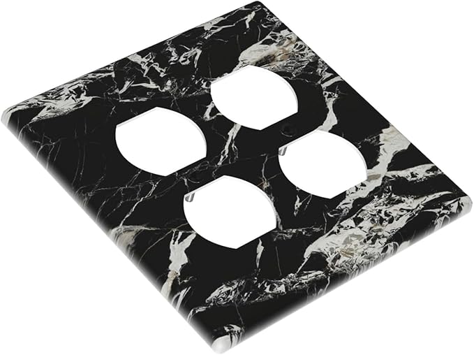 Black Marble Patterns Low Key Luxurious Outlet Covers 2 Gang Double Duplex Decorative Light Switch Covers Electrical Wallplates Socket Faceplate for Bathroom Kitchen Decor