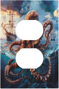 Decorative Outlet Covers Deep Ocean Octopus Sailboat Sea Monster 1 Gang Duplex Light Switch Cover Plate Electrical Switch plates WallPlates Socket Covers for Bathroom Bedroom Decor