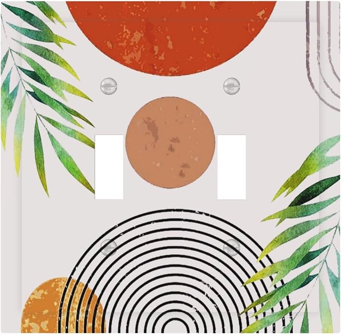 Burnt Orange Boho Abstract Art Mid Century Double Toggle Wall Plate Bohemian Geometric Sun Aesthetics Minimalist Arch Decorative 2-Gang Light Switch Cover Electrical Receptacle Outlet Face Plate Cover