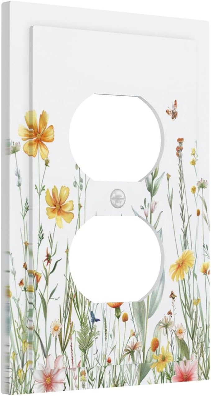 Decorative Outlet Covers Rustic Colorful Floral Butterfly Watercolor Flowers 1 Gang Duplex Light Switch Cover Plate Electrical Switch plates WallPlates Socket Covers for Bathroom Bedroom