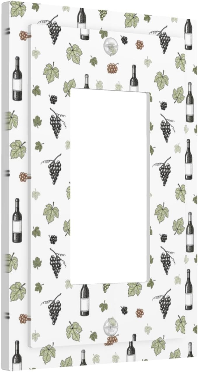 Wine & Vineyard Single Rocker Switch Cover - 1-Gang Standard US Size Vintage Wine Bottle & Grape Light Switch Covers, French Country for Kitchen Decor