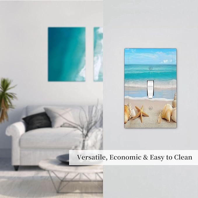 Decorative Light Switch Cover Seashells Beach Starfish Scallop 1 Gang Single Toggle Device Electrical Faceplate Switchplates Decorator Outlet Wall Plate For Bathroom Home Decor