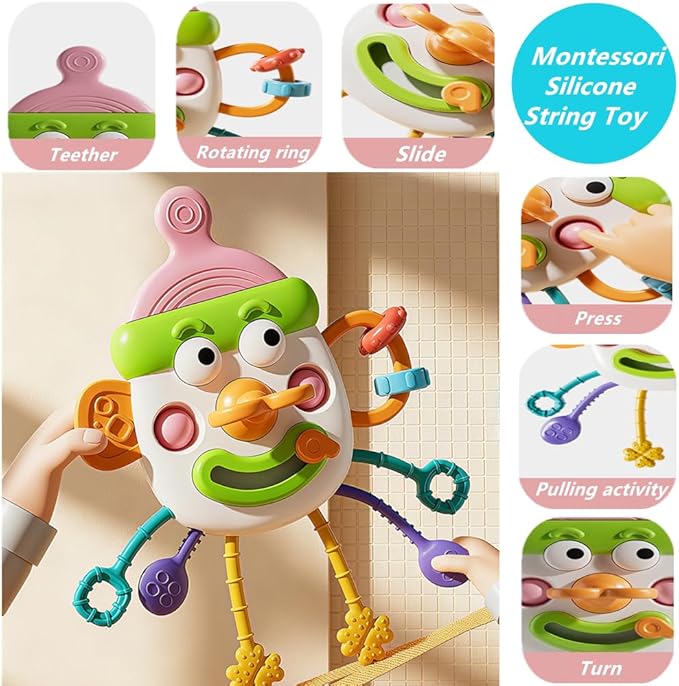 ELLECK Baby Toys 6-12 Months, Montessori Toys for Toddlers 1-3 Year Old, Busy Cube Teether Infants Bath 6 in 1 Stacking Blocks Rings, Suction Cup Spinner, Shape Bin Sensory (0035)