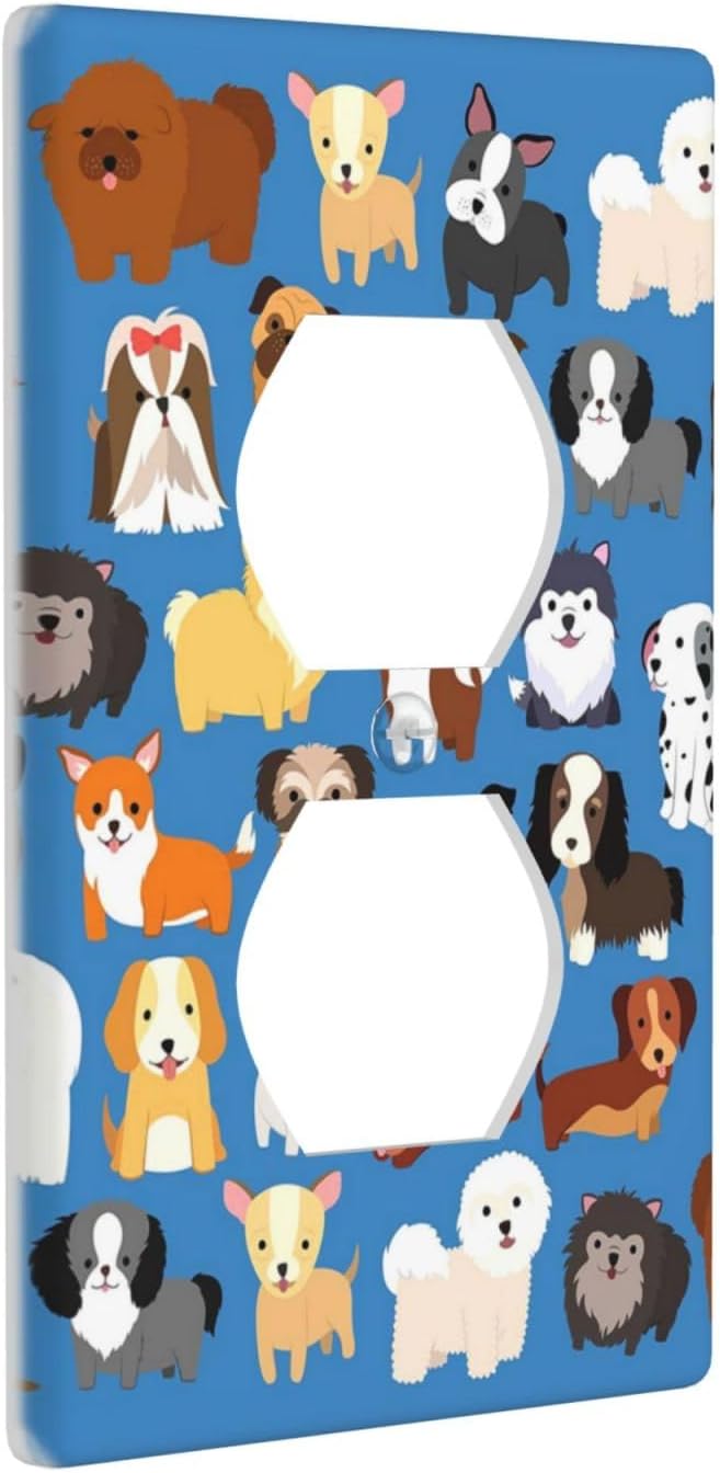 Cute Animal Dogs Puppy Decorative Outlet Cover Single Duplex Light Switch Plate Cover Electricity Receptacles Plates For Home Kitchen Living Bedroom 4.5 * 2.76