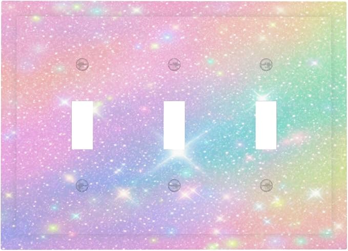 Decorative Light Switch Plate Covers Rainbow Shiny Gradient Colors 3 Gang Wall Plate Switch Cover Plate Triple Toggle Jumbo Electrical Faceplate for Kids Room Nursery Decor