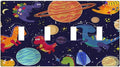 Galaxy Starry Astronaut Dinosaur 4 Gang Device Light Switch Cover Decorative Quad Toggle Wall Plate Decorative Electrical Faceplate for Home Bedroom Art Decorate