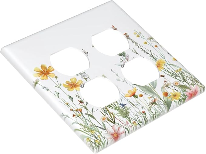 Decorative Light Switch Cover Plate Rustic Colorful Floral Butterfly Watercolor Flowers 2 Gang Decorative Switch Plates 1 Toggle Duplex Combo Outlet Covers GFCI Plug Covers Wallplates for Bathroom
