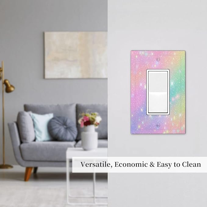Decorative Outlet Covers Rainbow Shiny Gradient Colors 1 Gang Single Decora GFCI Device Light Switch Covers Plate 1 Rocker Wall Plate Jumbo Switch Plate Cover for Kids Room Nursery Decor
