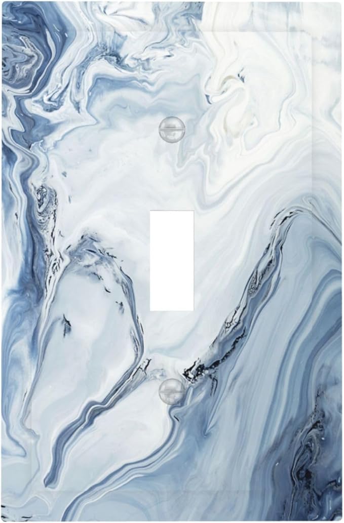 Decorative Light Switch Cover Blue Marble Pattern 1 Gang Single Toggle Decorator Outlet Wall Plate Device Electrical Faceplate Switchplates for Bedroom living Room Decor