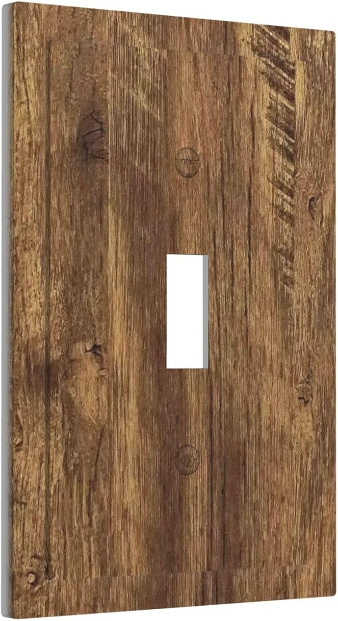 Light Switch Cover Plate Rustic Wood Grain Country Vintage Wooden Board 1 Gang Wallplate Single Toggle Outlet Covers Decorative Switch Plate Covers Electrical Faceplate for Farmhouse Home