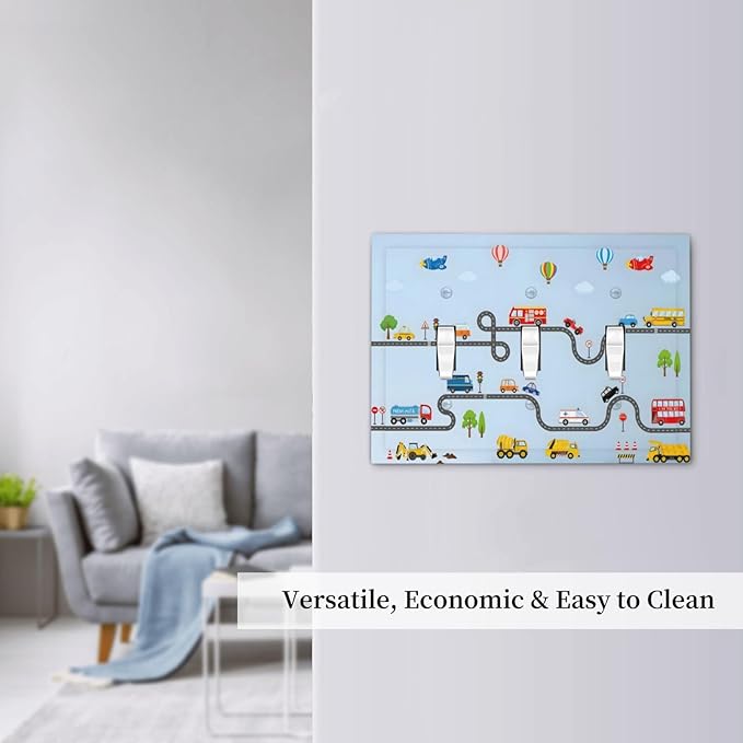 Road Construction Car Truck Hot Air Balloon Decorative Switch Plates 3 Gang Wall Plate Triple Toggle Light Switch Cover Faceplate Electrical Wall Panels for Nursery Kids Room Decor